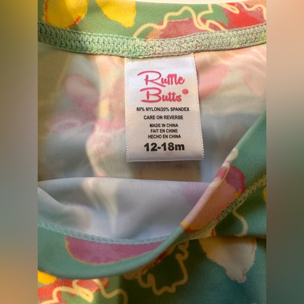12-18M Ruffle Butts Mint Floral Ruffle Swim Set - Picture 2 of 10